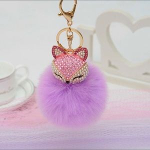 Cute Fox Faux Fur Pom Pom Keychain Charm Purse Bag